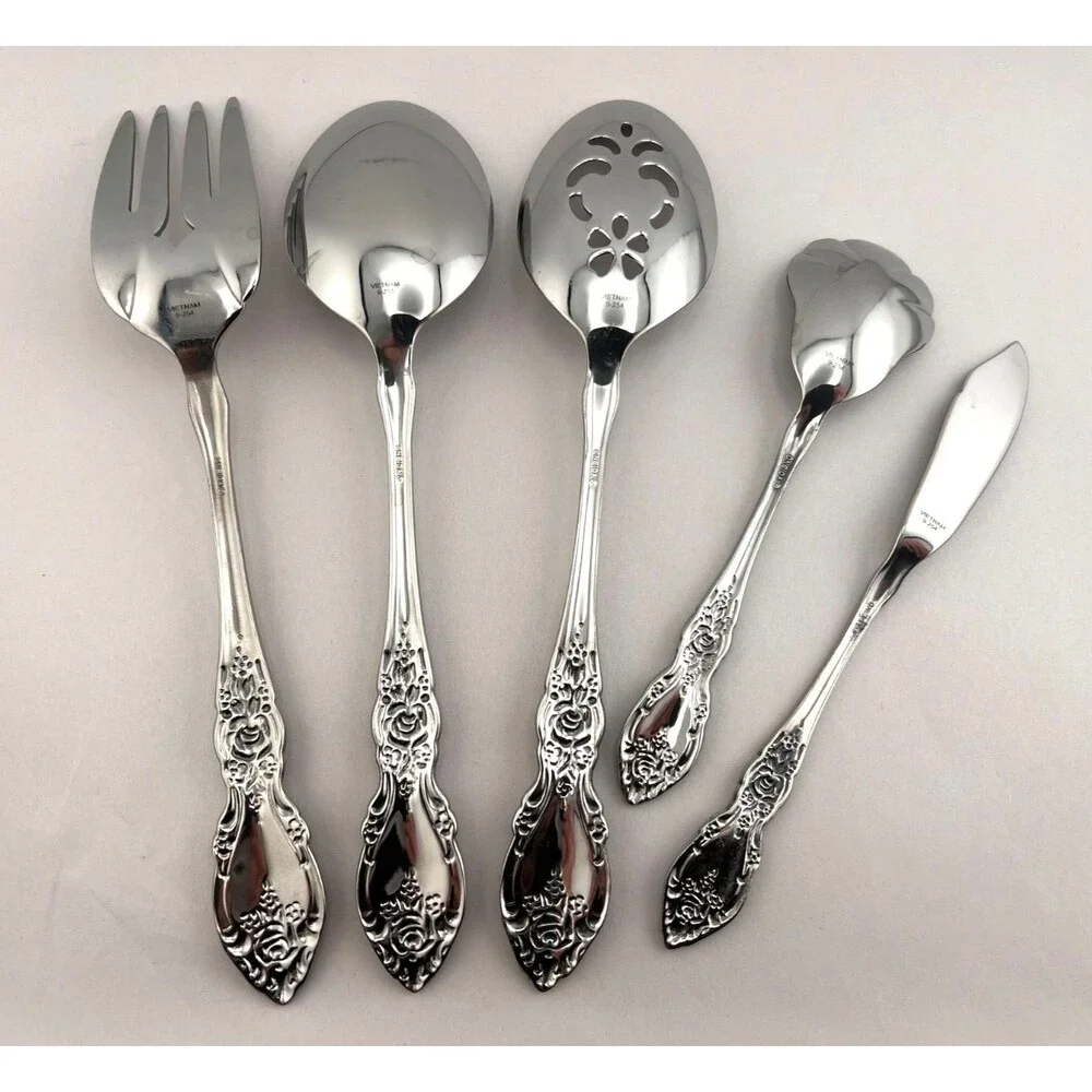 5pc Oneida WORDSWORTH Hostess Serving Set Stainless Flatware Silverware Floral